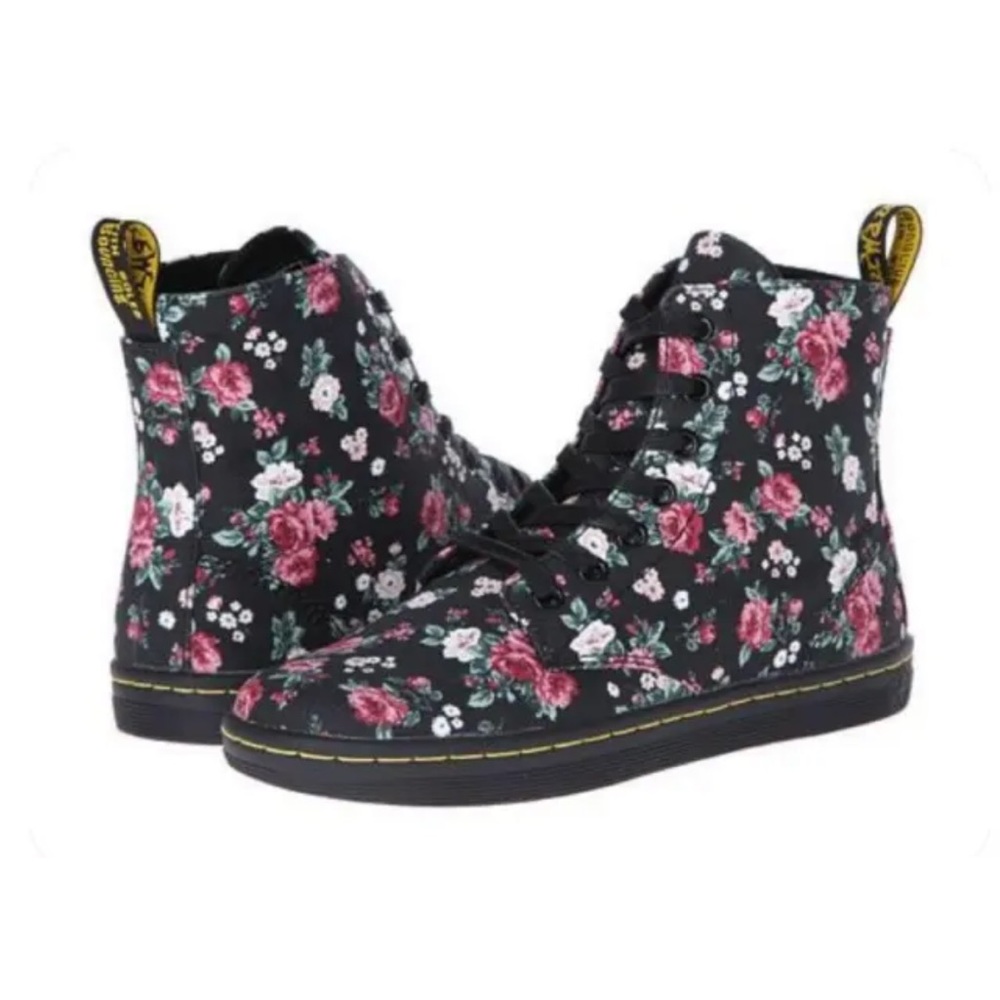 Dr. Marten's Hackney Black Rose Print Canvas Hi Top Sneakers
